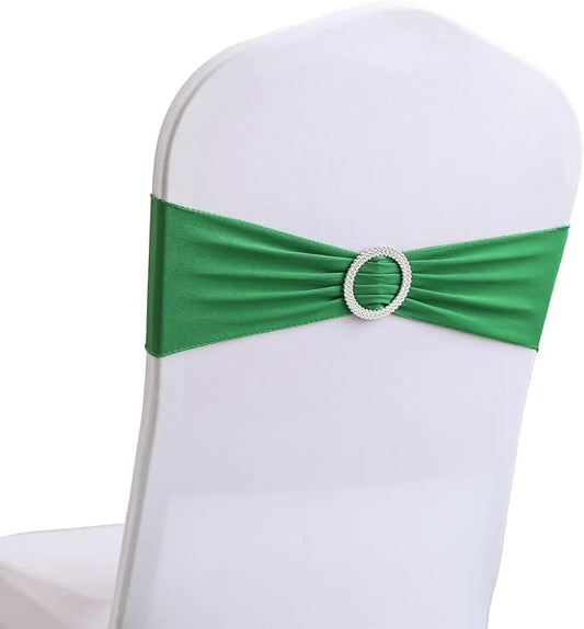 Spandex Chair Sashes Bands 100PCS Stretch Chair Cover Ties Bows with Buckle Slider Wedding Party Reception Banquet Decoration (Green)