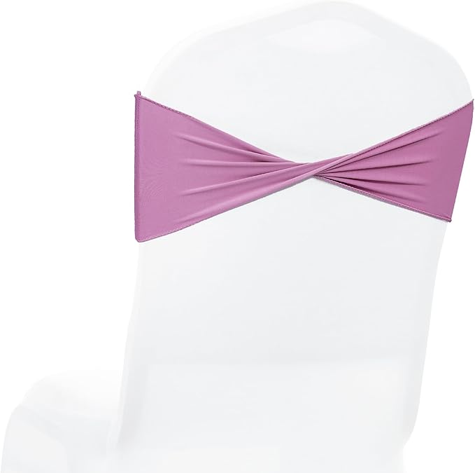 MDS Pack of 25 Spandex Chair Sashes Bows Elastic Stretch Dining Chair Bands Ties Without Slider Buckle Universal fits for Wedding Baby Shower Birthday Party Banquet Event Decoration - Dusty Pink