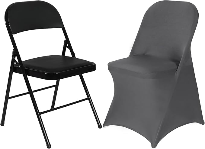HAINARverS Folding Chair Covers for Wedding, 10pcs Stretch Spandex Washable Fabric Chair Cover, Decoration Chair Cover for Wedding, Party, Banquet, Birthday, Conference, Event(Gray, 10 PCS)