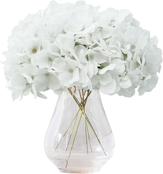 Artificial Hydrangea Flowers White Heads 10 Fake Hydrangea Silk Flowers for Wedding Centerpieces Bouquets DIY Floral Decor Home Decoration with Stems