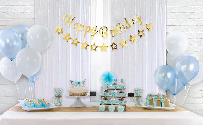 SoarDream White Iridescent Sequin Backdrop Curtains 6 Pieces 2ft x 8ft Sequin Fabric Backdrop Glitter Drapes Baby Shower Background Christmas Party Decoration