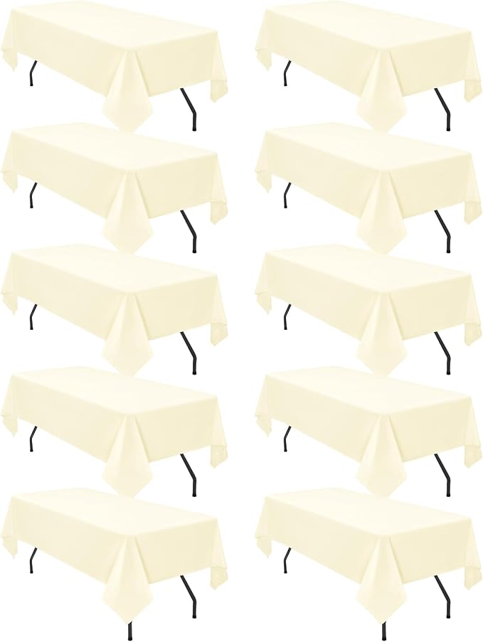 Pesonlook 10Pack Beige Polyester Tablecloths, 60 x 102 Inch for 6ft Rectangle Tables Polyester Table Cover Washable Table Cloth for Wedding Reception Banquet Party