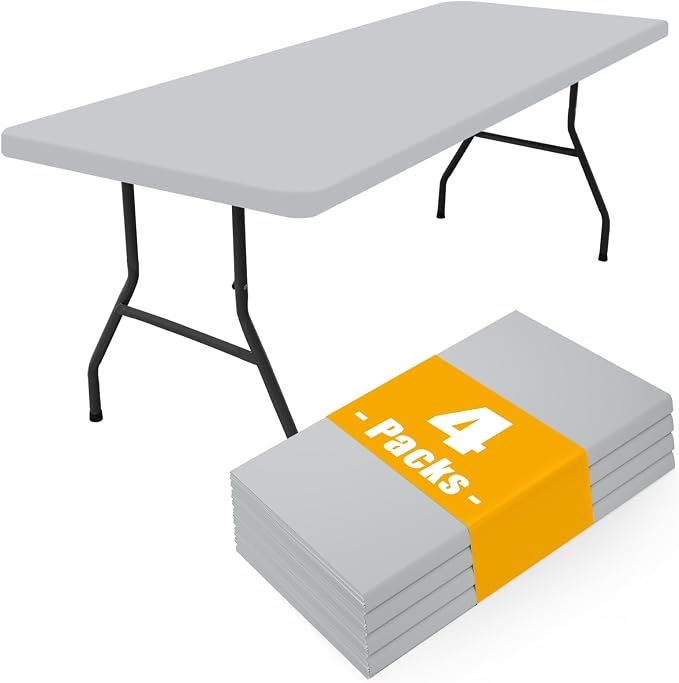 Smiry 4 Pack Rectangle Picnic Table Cloth, Waterproof Elastic Fitted Tablecloths, Washable Polyester Rectangular Patio Table Cover for Camping, Indoor and Outdoor (Light Grey, 30"x72")