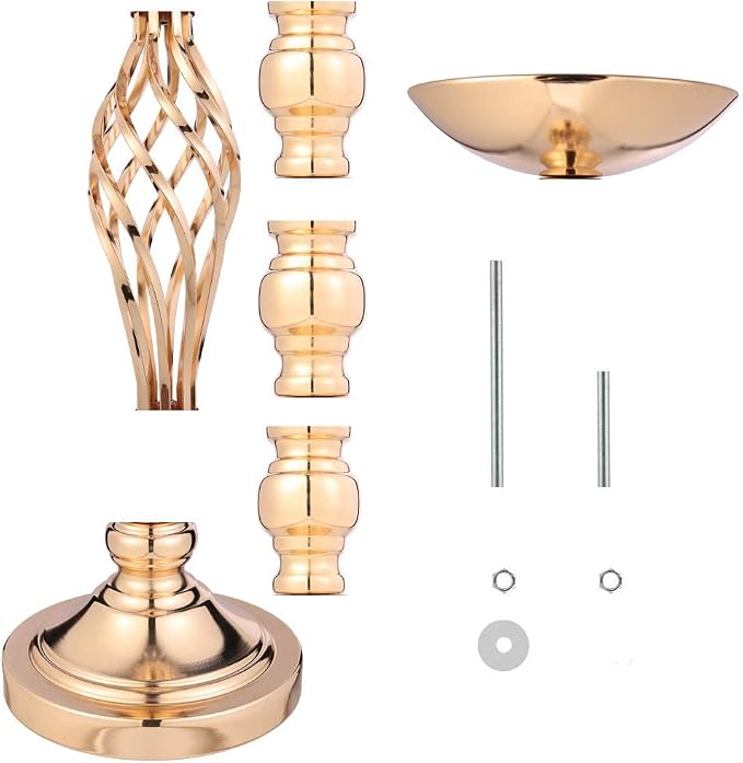 Gold Wedding Vases for Table Centerpieces - Set of 10 Twist Candleholder Stands, Elegant Floral Arrangement Vases, Metal Centerpieces for Reception Table Wedding Road-Leading Home Decor