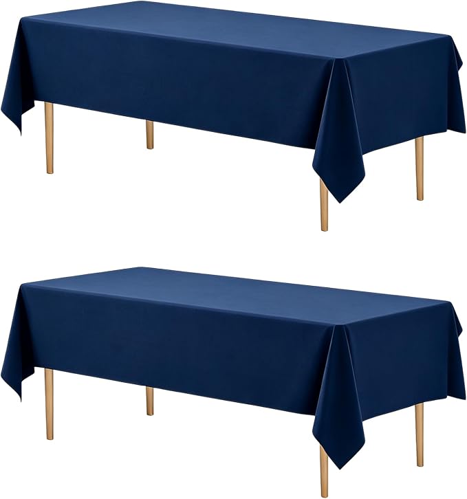 WIGENIUS 2 Pack Blue Table Cloth Rectangle Tablecloths 60X102 Inch,Polyester Table Cloth for 6 Foot Rectangle Tables,Wrinkle Resistant Washable Fabric Table Covers for Party,Wedding Banquet