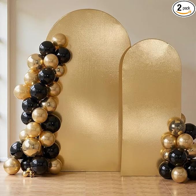 Gold Shimmer Arch Backdrop Cover Set of 2 (6 7.2FT) with Zipper,Thick Soft Stretchy Sequin Glitter Spandex Fitted Chiara Cover for Wedding Birthday Baby Shower Graduation Party Photo Backdrop