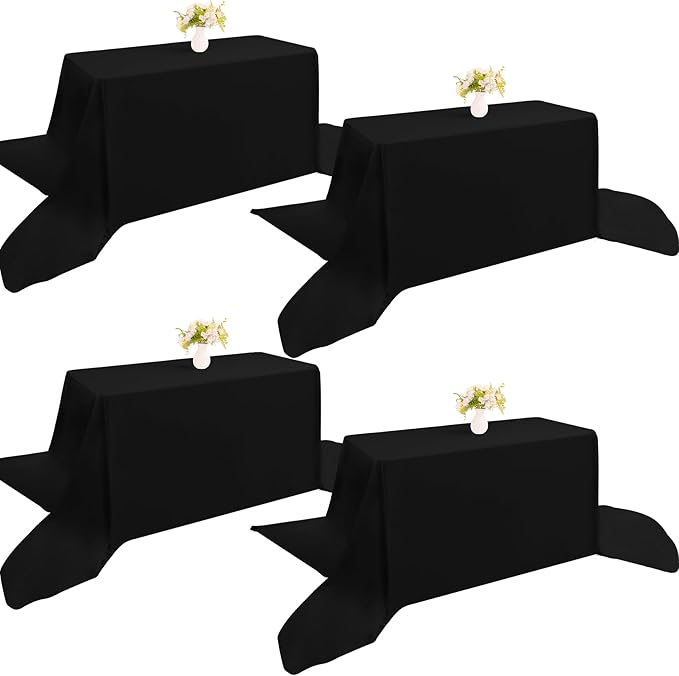 4 Pack Rectangle Tablecloth 90x156Inch Black Washable Polyester Table Cover for Wedding Dining Table Buffet Parties Banquet Decoration（Black）