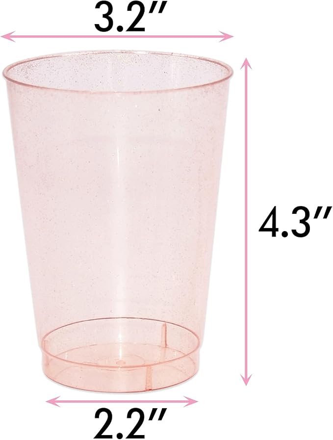 Homy Feel 12 Oz Rose Gold Glitter Plastic Cups - 50PCS Disposable Cocktail & Wine Cups for Wedding Party & Valentine's Day