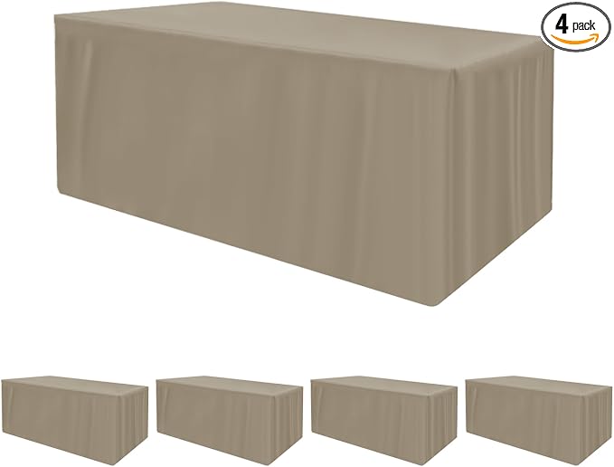 HolidayIdeas 4-Pack 4ft Taupe Rectangle Craft Shows Fitted Tablecloth | Wrinkle resistant table covers; bulk quantity pack for professional trade exhibition displays or vendor booths