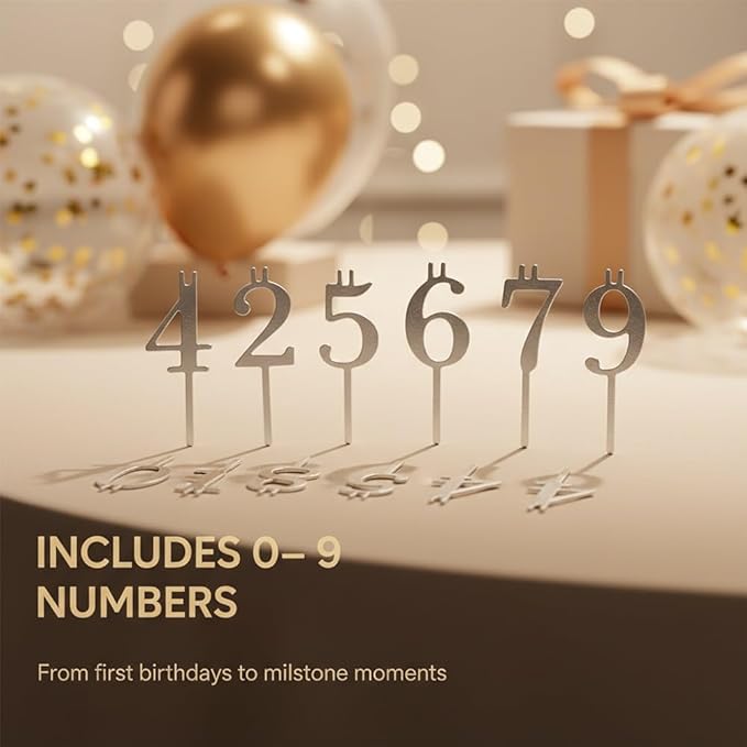 Reusable Number Birthday Candle Holder Set, Digital Birthday Cake Candle Holders Set, Silver Cake Topper Decorations, Adjustable Candles Stand, Party Cakes Accessories(1set)