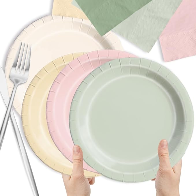 CMUSKO 150Pcs Dusty Pink Sage Green Plates and Napkins - Pink and Green Birthday Decorations Spring Tableware Serves 50 for Baby Shower, Bridal Shower, Wedding