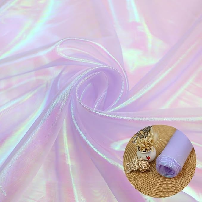 Light Purple Iridescent Organza Fabric for Wedding & Halloween, 11 Yard Long, 59-Inch Wide, Perfect for DIY, Photography Scene Arrangement, and Personalized Clothing Production