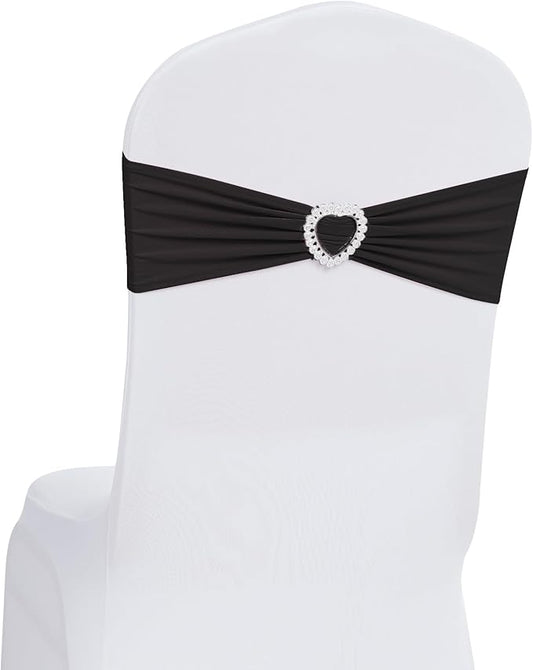 Howhic Pack of 120 Spandex Chair Sashes Bows Stretch Chair Cover Band with Buckle Slider Universal Elastic Chair Ties for Wedding Banquet Party Event Decoration (Black)