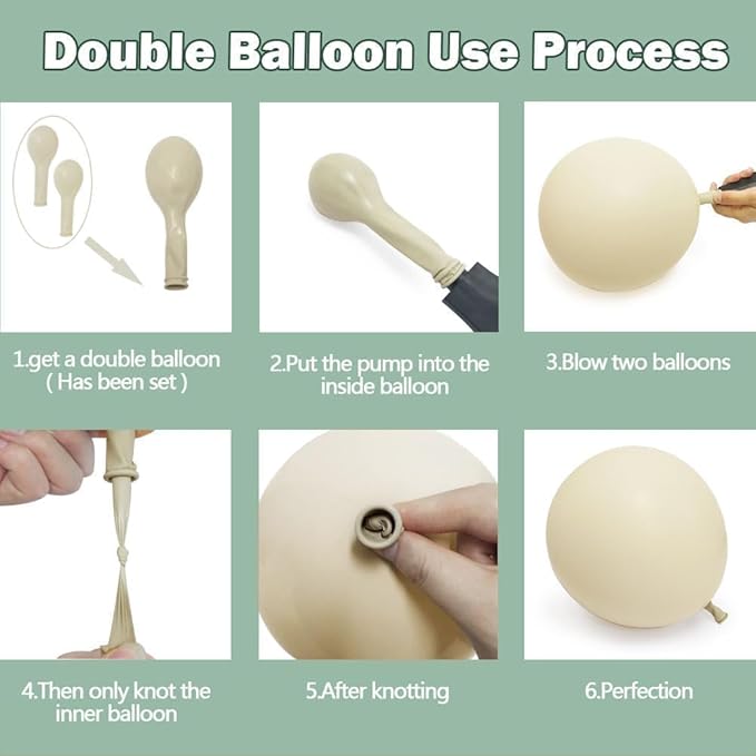 Dusty Green Tan Balloon Arch Kit Double Stuffed, Light Sage Green White Sand Brown Apricot Pastel Neutral Balloon Garland for Boho Baby Shower Birthday Wedding Woodland Wild One Gender Reveal Party