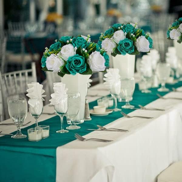 BLOSMON Teal Flowers Artificial Centerpieces: 6 Pcs Fake Roses Flowers Balls for Wedding Dinning Table - Faux Silk Kissing Floral Arrangement for Home Party Event Decor | Artificial Floral Arrangement for Wedding Dinning Table - Faux Silk Kissing bouqu...