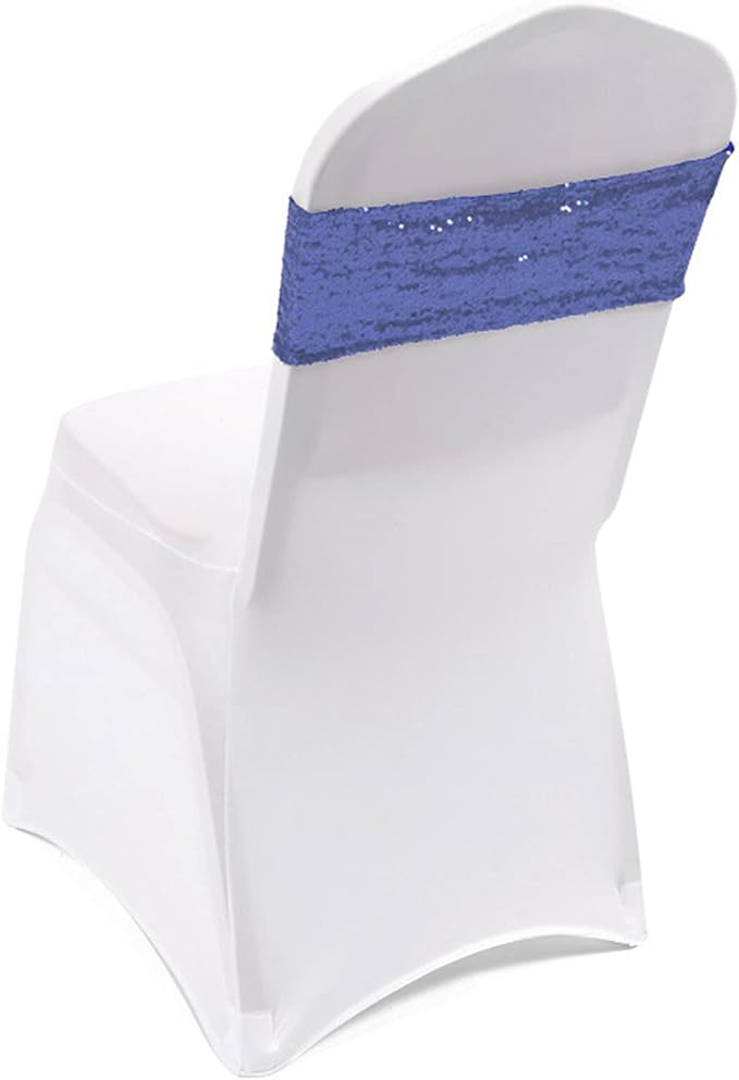 Pack of 25 Stretch Sequin Chair Sashes Chair Bands One-Sided Sequins Decor for Hotel Wedding Reception Events Party Chair Cover Decoration (Blue)