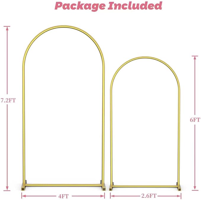 Arch Backdrop Stand Set of 2 (7.2FT,6FT), Gold Metal Arch Stand for Wedding Ceremony, Birthday Party, Baby Shower, Graduation, Floral Balloon Decoration