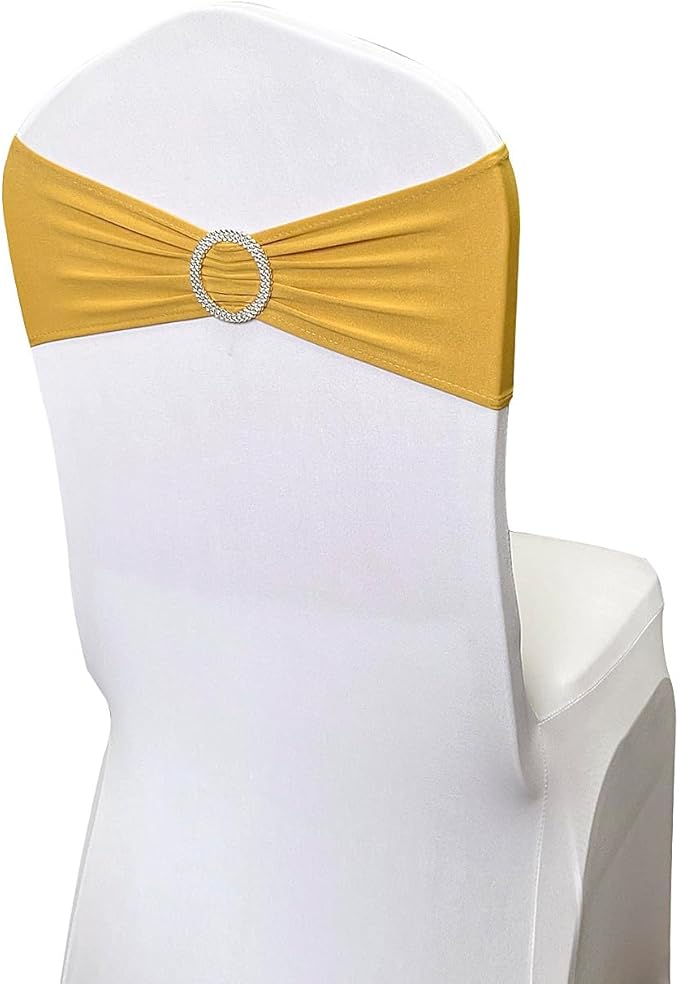 Spandex Chair Sashes Bands 100PCS Stretch Chair Ties Bows with Buckle Slider for Wedding Party Banquet Decoration (Marigold)