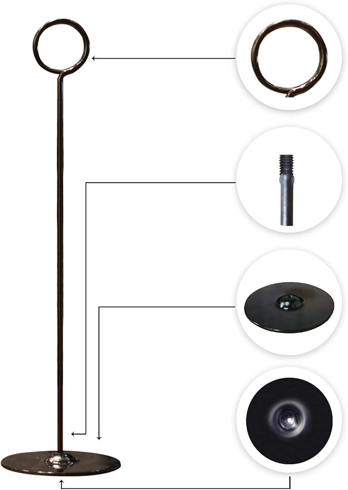 Urban Deco 16PK Table Number Holders Place Card Holders 12 Inch Table Card Holders Steel Card Holders for Photos, Food Signs, Memo Notes, Weddings, Restaurants, Birthdays(Black)