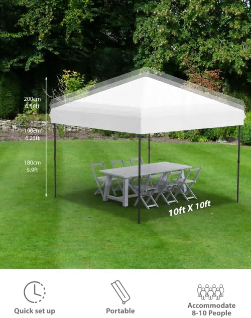 GarveeLife 10 ft x10 ft Pop Up Canopy Tent with 4Pcs Sidewalls, Portable Instant Commercial Canopy with 4 Stakes, 4 Ropes, 4 Sandbags for Farmers' Market, Patio, Outdoor, Camping, White
