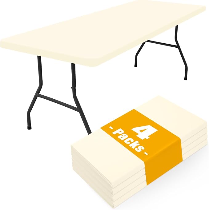 Smiry 4 Pack Rectangle Picnic Table Cloth, Waterproof Elastic Fitted Tablecloths, Washable Polyester Rectangular Patio Table Cover for Camping, Indoor and Outdoor (Beige, 30"x48")