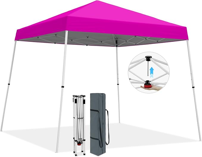 COOS BAY 10x10 Pop Up Canopy Tent, Portable Outdoor Shelter with Carry Bag for Tailgate, Party, Beach, Picnic, and Camping, 10x10 Base 8x8 Top, Pink