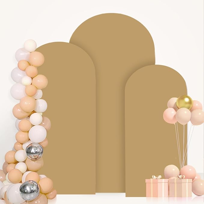 FANPROMS Khaki Arch Backdrop Cover Set of 3 (6FT 6.6FT 7.2FT) Spandex Arch Covers Stretchy Fabric Chiara Backdrop Cover for Metal Arched Frame Tan Arch Stand Covers for Birthday Party Ceremony Decor