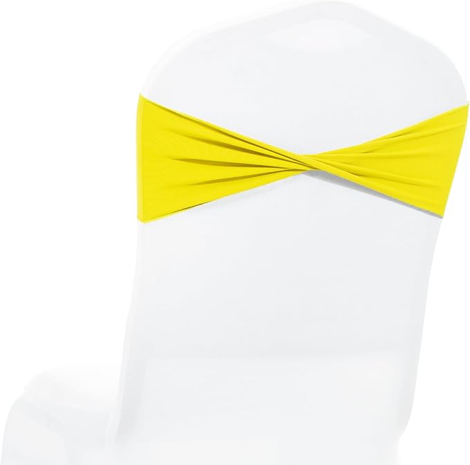 MDS Pack of 50 Spandex Chair Sashes Bows Elastic Stretch Dining Chair Bands Ties Without Slider Buckle Universal fits for Wedding Baby Shower Birthday Party Banquet Event Decoration - Yellow