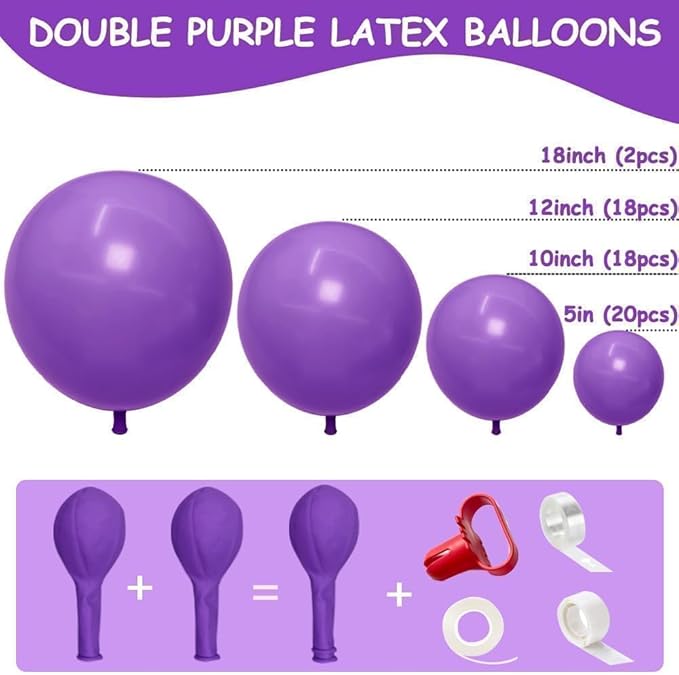 Dark Purple Balloons-Double Stuffed Lavender Balloon Garland Different Sizes Latex Deep Purple Balloon Arch Kit for Birthday Baby Shower Anniversary Wedding Party Decorations
