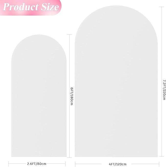 Wokceer Wedding Arch Backdrop Cover 7.2FT, 6FT Spandex Fitted White Arch Covers 2 Set Round Top Chiara Arches Backdrop Cover for Birthday Party Ceremony Banquet Decoration
