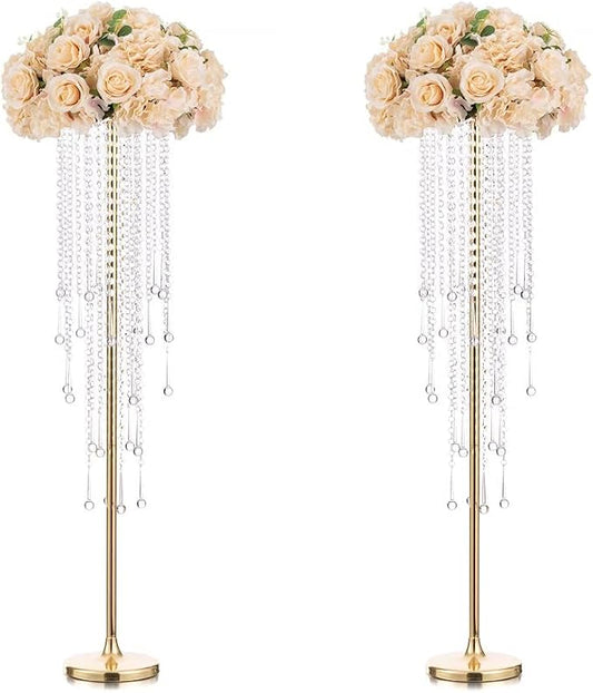 Tall Vases Wedding Centerpieces for Tables - 39.4" Gold Flower Vase with Chandelier Crystal, Centerpiece Table Decorations, Metal Flower Stand for Wedding, Reception, Party, Events, Home Décor, 2 Pcs