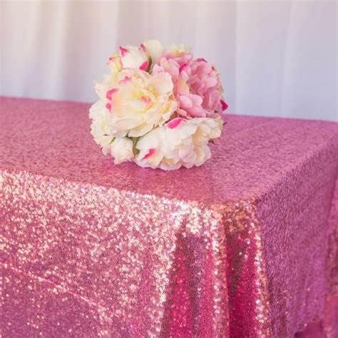 60 x 102 Inch Rose Pink Sequin Tablecloth Rectangle Sparkle Table Cover for Wedding Birthday Party Festival Ceremony Cake Dessert Table Cloth
