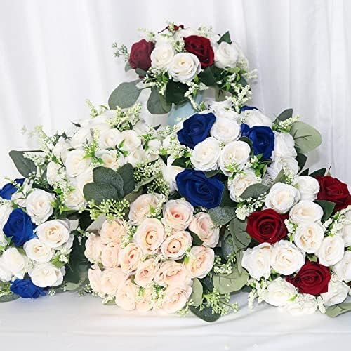 Bridesmaid Bouquet Flower for Wedding - 7 Inch Artificial Flower Bouquet for Bridesmaids Bridal Shower Party Ceremony Anniversary Table Centerpieces Decor - Burgundy & White