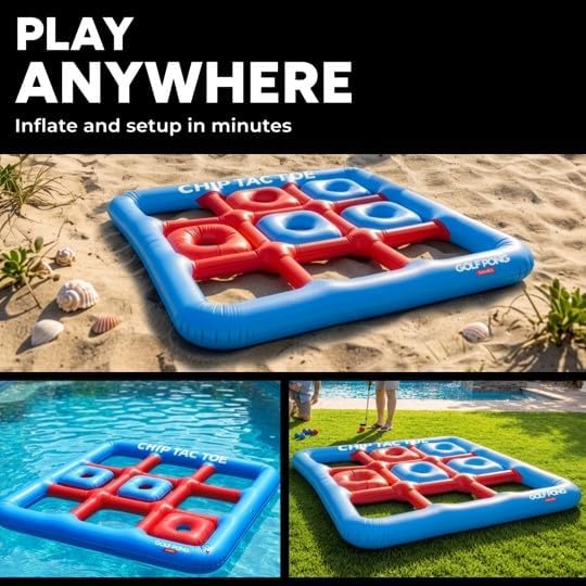 Golf Pong Chip Tac Toe Floating Pool Game - 4FT Inflatable Tic Tac Toe Pool Toy for Adults & Teens, Outdoor Games, Pool Party Games, Backyard Games & Yard Games (Club Included)