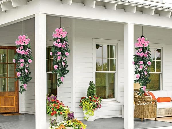 RECUTMS Artificial Pink Roses Fake Hanging Flower Plants, 4 PCS 37 Inch Silk Floral Ivy Garlands for Outdoors Home Room Garden Wedding Bridal Shower Friendship Valentine’s Day Indoor Party Decoration