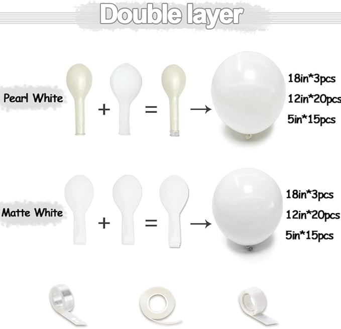 White Balloon Arch Garland Kit Double Stuffed Beige Cream White Balloon Different Sizes Pearl Balloons for Birthday Wedding Bridal Shower Engagement Baby Shower Baptism Party Decor