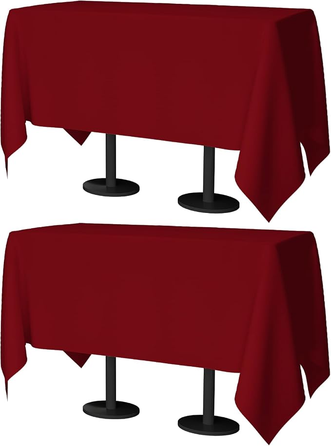 60x102 Table Cloth - 2 Pack Rectangular Black Washable Stain and Wrinkle Resistant Polyester Table Cover for Dining Tables, Various Parties and Camping (Red)