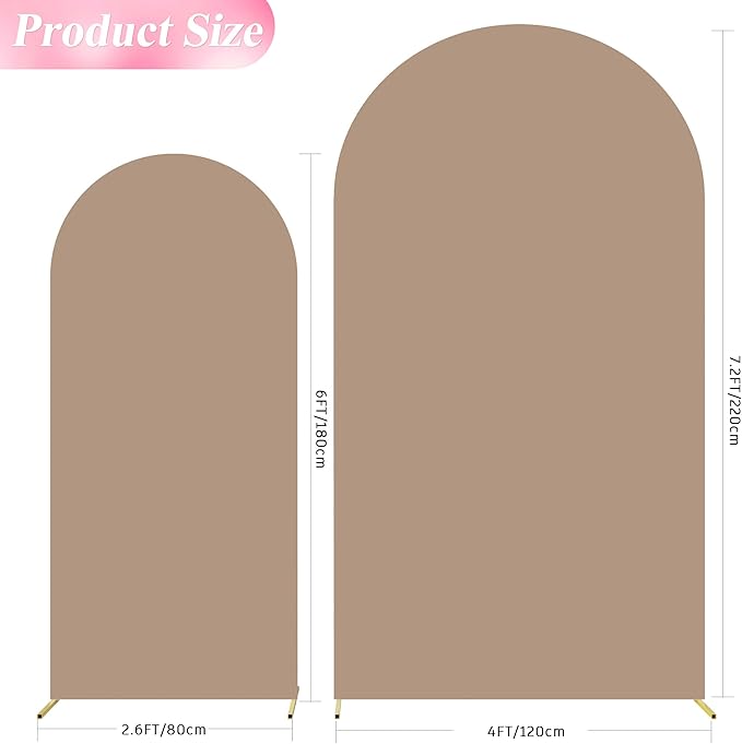 Wokceer Wedding Arch Backdrop Cover 7.2FT, 6FT Set of 2 Spandex Fitted Nude Brown for Round Top Chiara Stands - Birthday Party Ceremony Decor