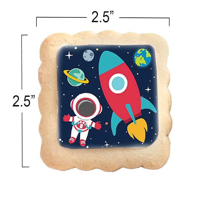 Space Themed Cookies Individually Wrapped Bulk | Outer Space Astronaut Planets Rocketship | Party Favors 24 Pack for Kids Birthday Party Decorated Sugar Cookies