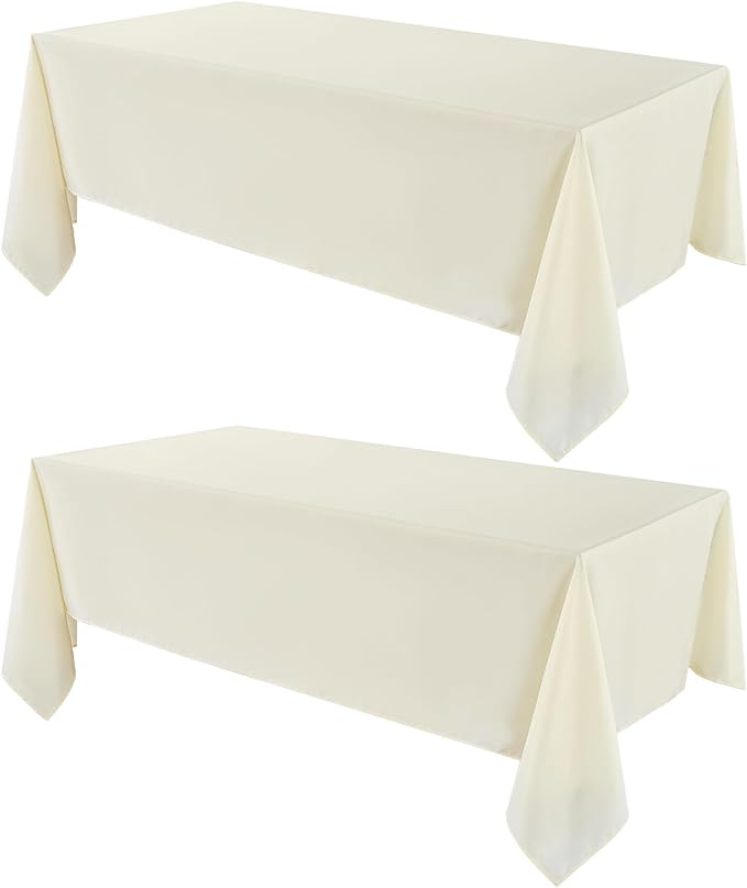 VidaFete Tablecloth 2 Pack 90 * 132inch Rectangle Table Cloth Polyester, Stain Wrinkle Resistant Polyester Dining Table Cover for Kitchen Dinning Party Wedding Rectangular Buffet Decoration(Ivory)