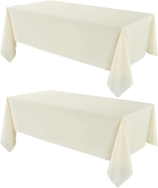 VidaFete Tablecloth 2 Pack 90 * 132inch Rectangle Table Cloth Polyester, Stain Wrinkle Resistant Polyester Dining Table Cover for Kitchen Dinning Party Wedding Rectangular Buffet Decoration(Ivory)
