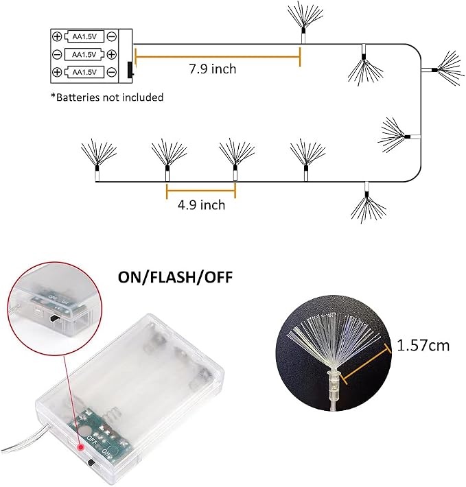 33FT 80 LED Fiber Optic Fairy String Lights Starburst Firework Light Battery Powered for Wedding, Christmas Tree, Garden, Patio, Party Decoration (White)