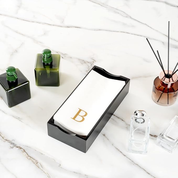Luxenap 15.8 X 7.9 Inch Linen-Feel Guest Towels, 50 Lettered Hand Towels - Gold Letter 'B', Sans Serif Font, White Paper Dinner Napkins, airlaid, For Restrooms And Tables - Restaurantware