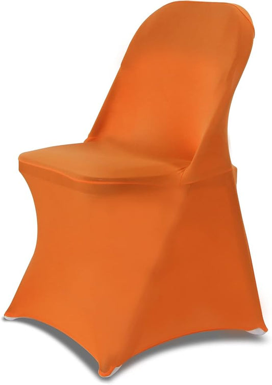 HAINARverS Folding Chair Covers for Wedding, 10pcs Stretch Spandex Washable Fabric Chair Cover, Decoration Chair Cover for Wedding, Party, Banquet, Birthday, Conference, Event（Orange, 10 PCS）