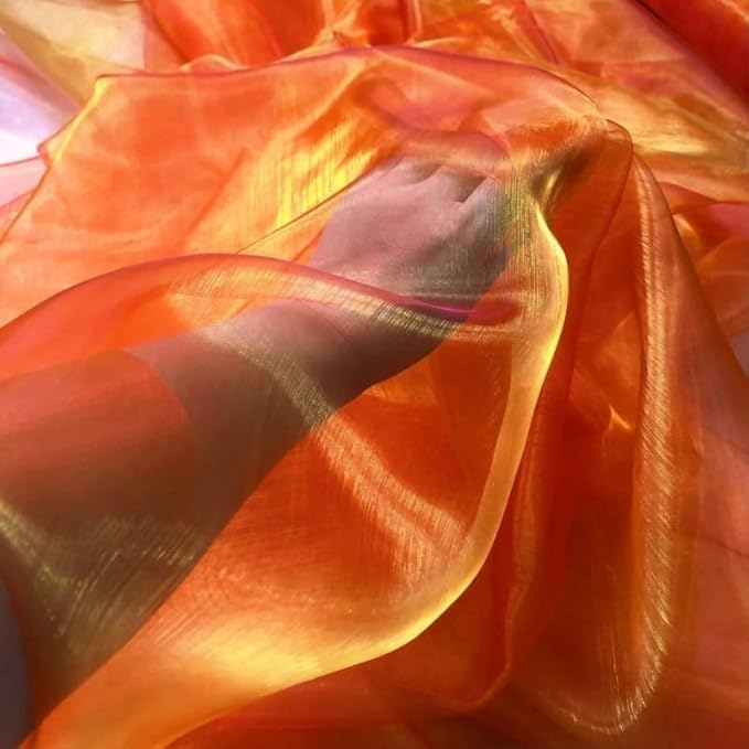 YYCRAFT Two Tone Sheer Organza Fabric by The Yard for Curtain Weddings Decor 20 Yards, Orange