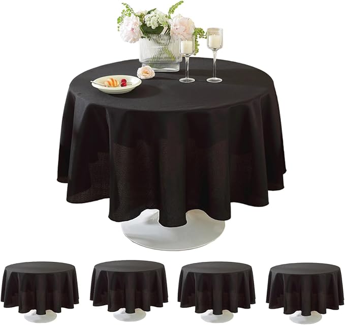 5 Pack Round Tablecloth 90 Inch Black Tablecloth, Polyester Fabric Washable Table Cloth for Home, Party, Wedding or Restaurant Use.