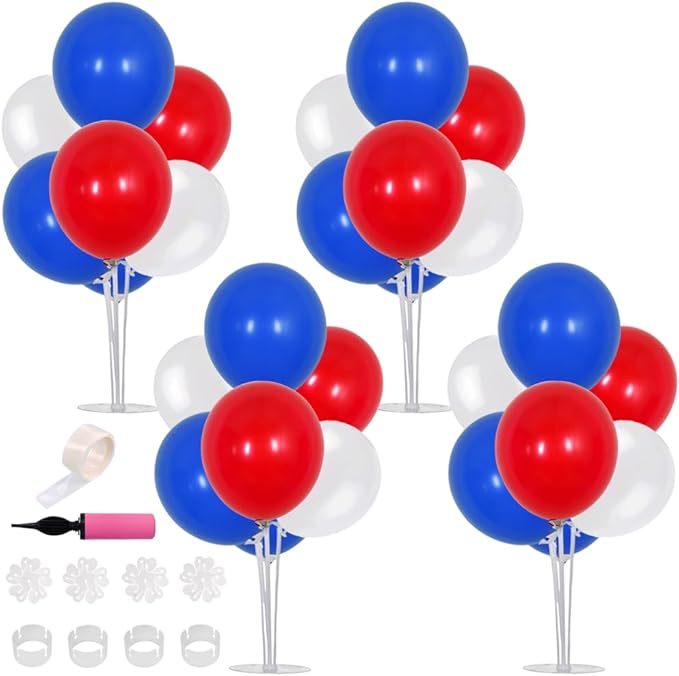 TONIFUL Balloon Centerpiece for Table Balloons Stand Kit Blue Red White Balloons for 4th of July Independence Day American Flag Party Nautical Baseball Party Decorations（4 Pcs）