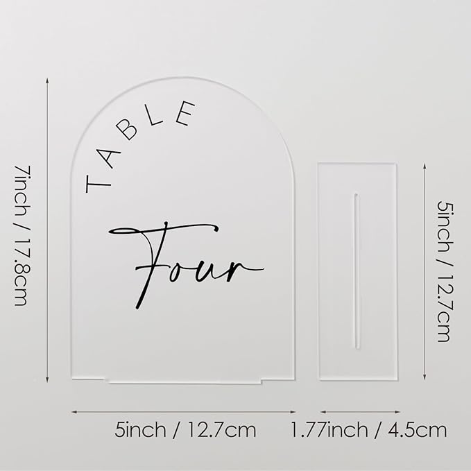 JINMURY Frosted Arch Wedding Table Numbers 1-10 with Stands, 5x7 Inch Frosted Arch Acrylic Sign with Black Letters, Arched Acrylic Table Numbers for Wedding Reception