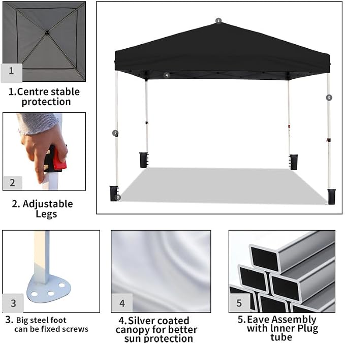 Northroad 10x10ft Pop Up Canopy, Popup Outdoor Canopy Tent with Wheeled Carrying Bag,Portable Gazebo Shelter for Patio,Deck,Garden,Beach（Black）