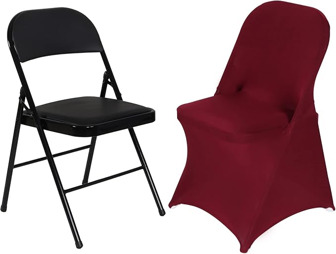 HAINARverS Folding Chair Covers for Wedding, 10pcs Stretch Spandex Washable Fabric Chair Cover, Decoration Chair Cover for Wedding, Party, Banquet, Birthday, Conference, Event(Burgundy, 10 PCS)